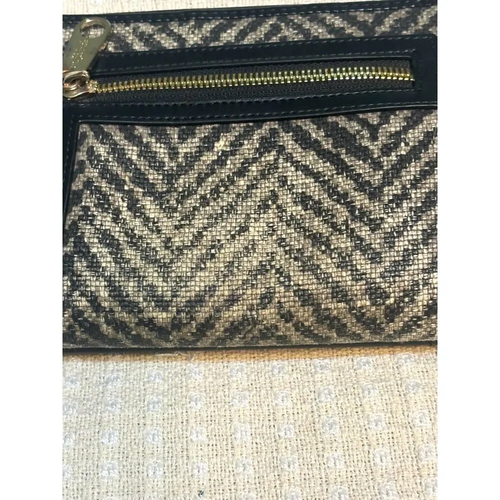 Spartina 449 Black Brown Woven Wallet Clutch Phone Purse Organizer Bag